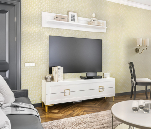 Комплект для гостиной, тумба ТВ и полка, Белый