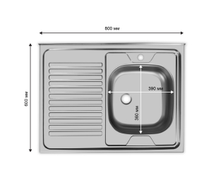 Мойка накладная 80*60 Правая в комплекте с сифоном и крепежом